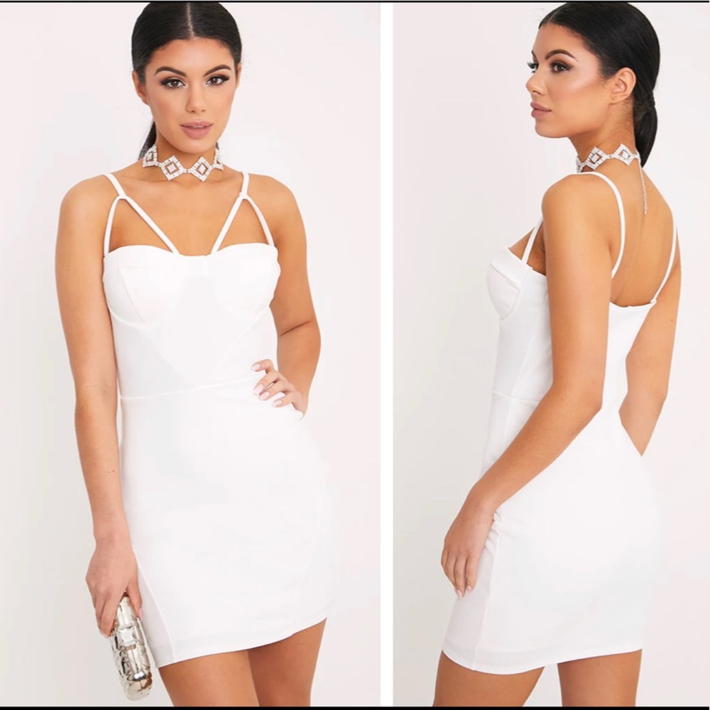 Carrie White Crepe Panel Bodycon Dress - PrettyLittleThing